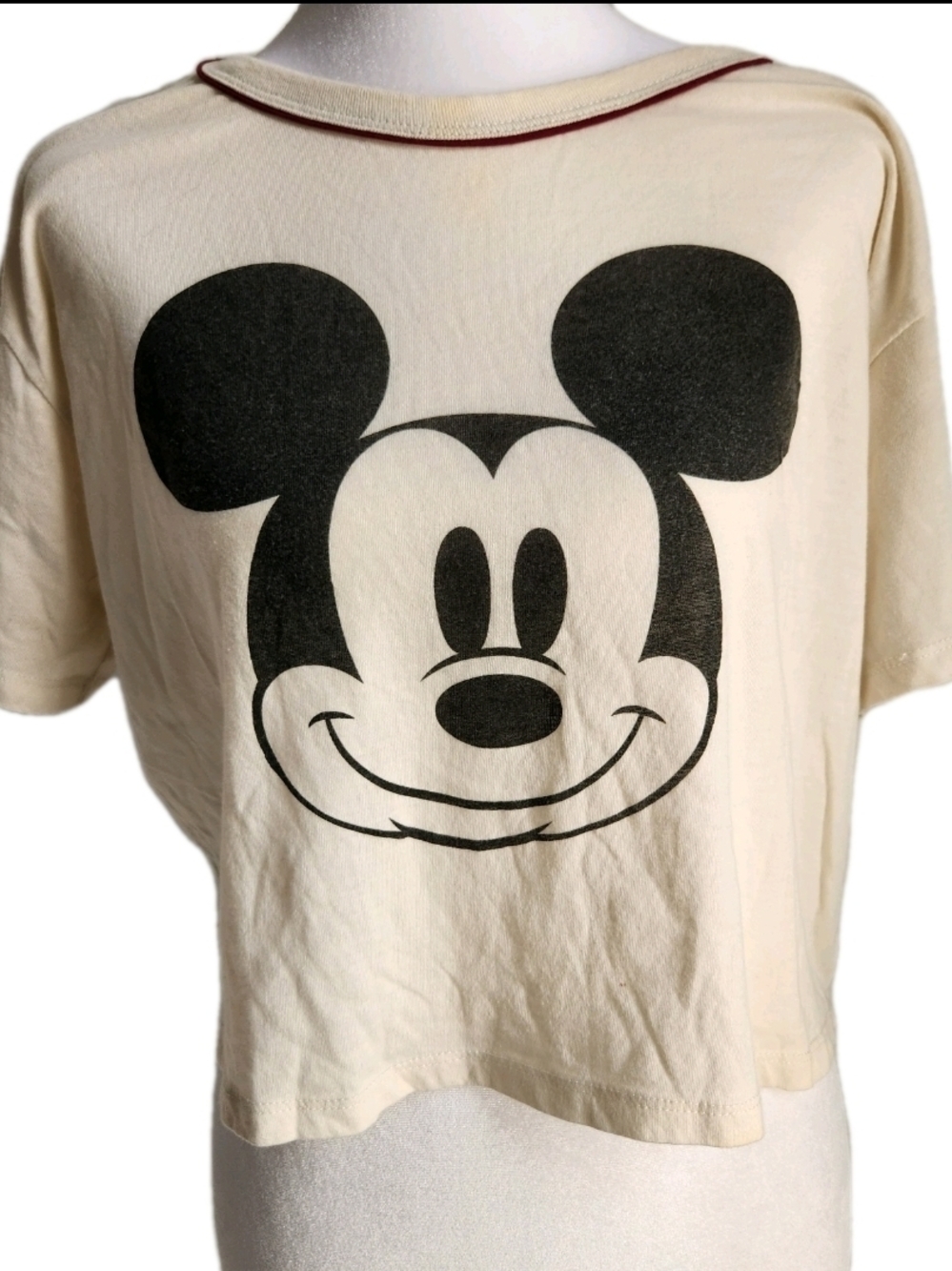 Disney Vintage XL Cream Crop Tee with Black Mickey Graphic